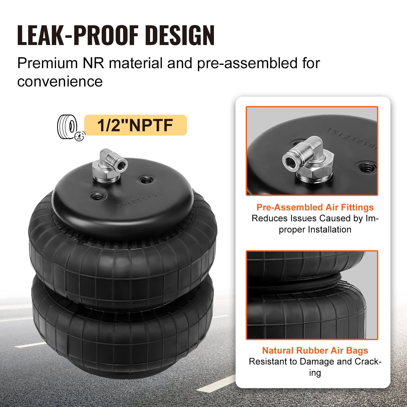 Zestaw zawieszenia pneumatycznego VEVOR, zestaw zawieszenia pneumatycznego kompatybilny z modelami Ford F250/F350 2WD 4WD z lat 1999–2004, Ford F250/F350 2WD 4WD z lat 2008–2010, obciążenie 5000 funtów, ciśnienie od 5 do 100 PSI