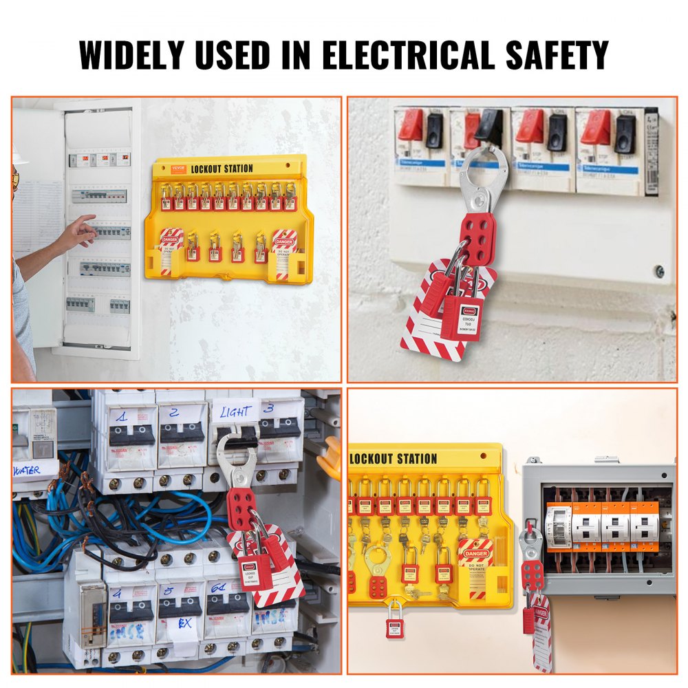 Zestaw do blokowania i oznaczania VEVOR Electric Lockout Tagout, 60-częściowa stacja do blokowania i oznaczania zawierająca kłódki, zasuwy, etykiety, opaski nylonowe, zestaw rozszerzeń i tablicę stacji blokowania