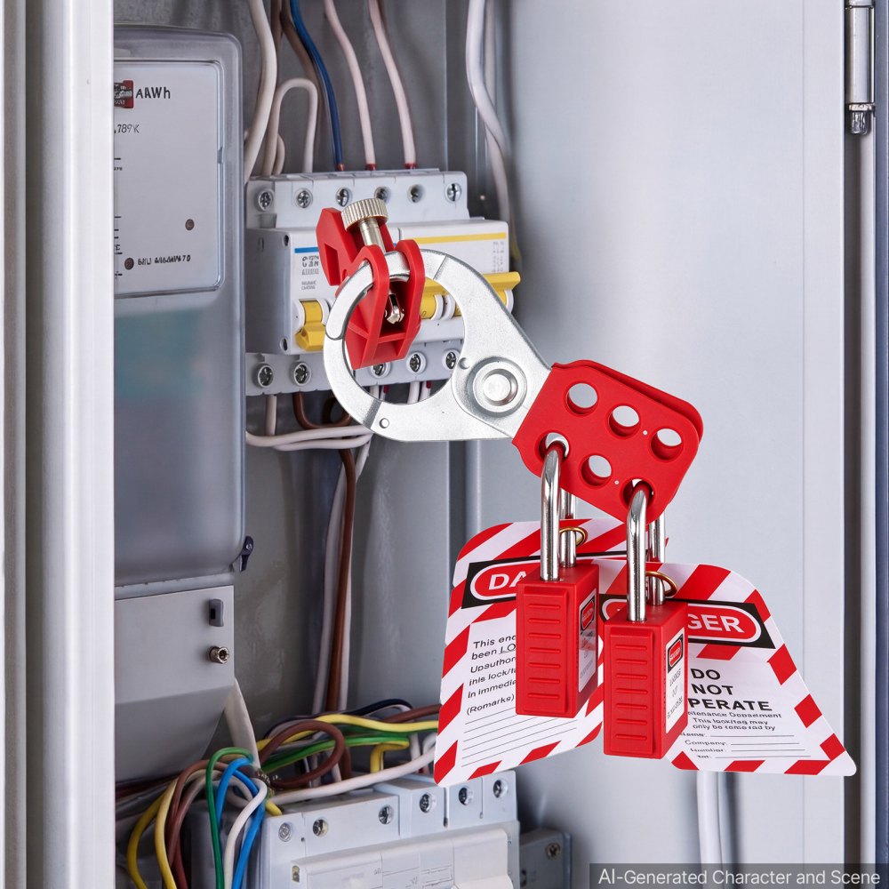 Zestawy blokad i etykiet VEVOR 42-częściowy, zestaw blokad bezpieczeństwa elektrycznego, zawiera kłódki, 5 rodzajów blokad, klamry, etykiety i opaski kablowe, pudełko, narzędzia do blokad bezpieczeństwa eliminujące zagrożenia elektryczne w przemyśle i maszynach
