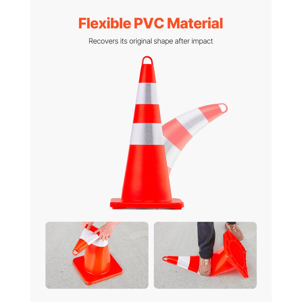 VEVOR 2-piece safety cone traffic cone PVC construction cone, 2 reflective collars, traffic cone with weighted base and hand ring, for traffic control, entrance, street parking