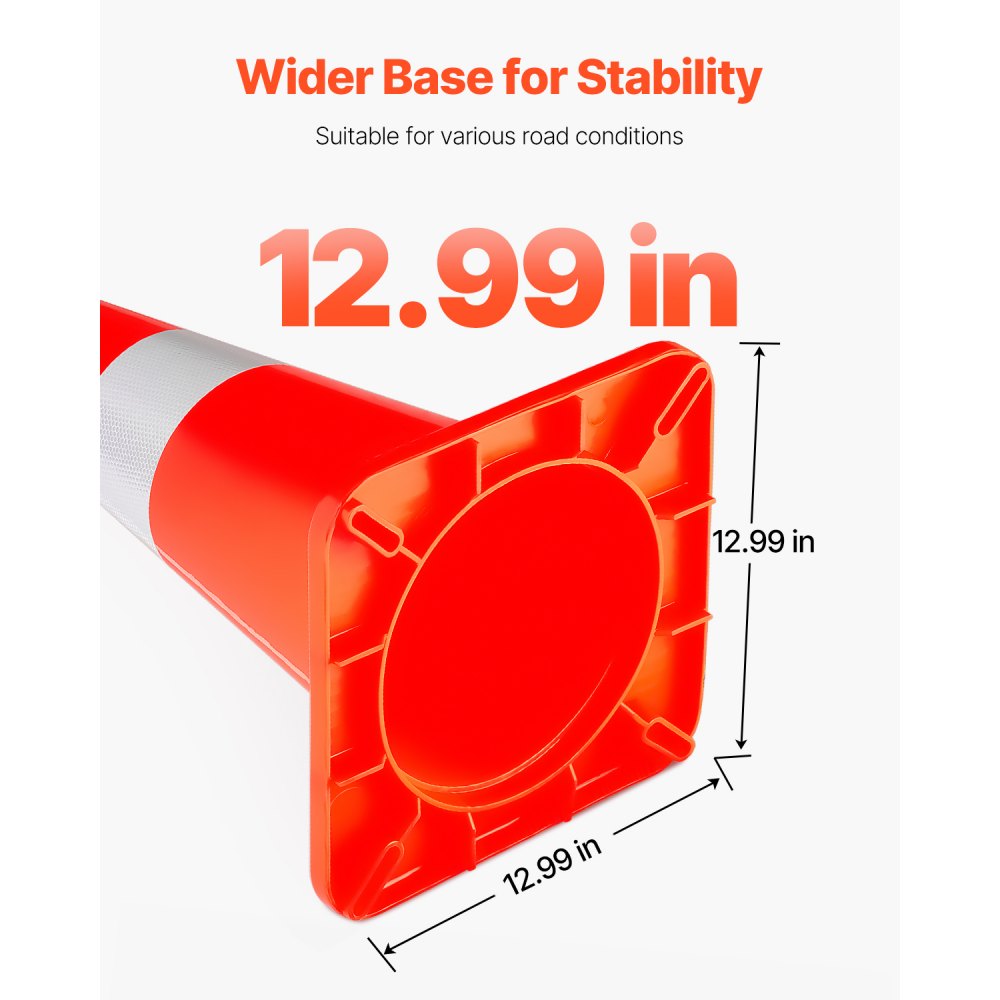 Pachołek drogowy VEVOR 73 cm, 6-częściowy pachołek budowlany z PVC, 2 odblaskowe kołnierze, pachołek drogowy z obciążoną podstawą i uchwytem, ​​do kontroli ruchu, parkowania na podjeździe