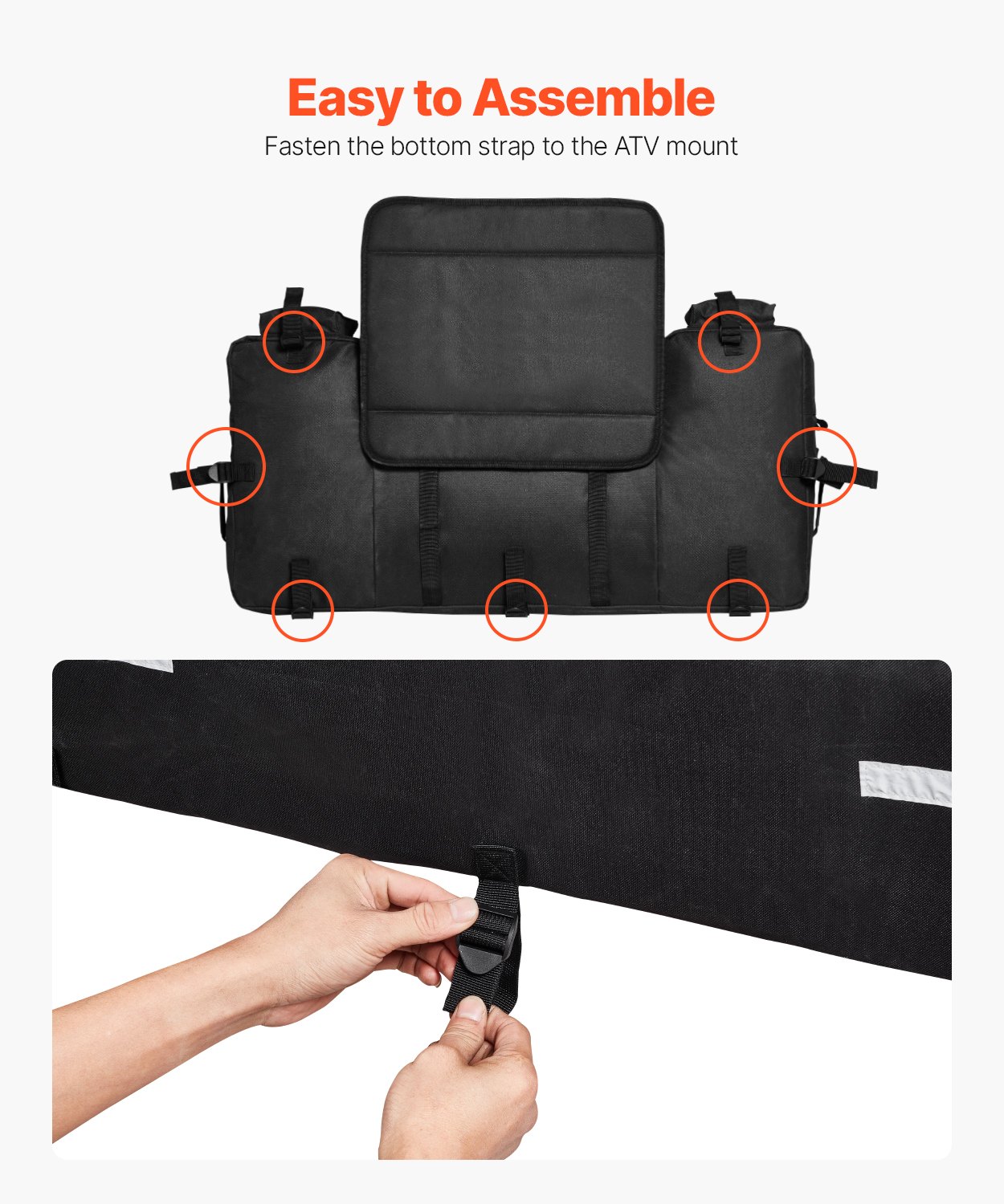 VEVOR 60L ATV Rear Storage Bag, 600D Oxford Cloth ATV Cargo Storage Bag with Backrest & Waterproof Cover, Back Seat Gear Bags Fit Most ATVs with Rear Rack - Compatible with ATVs, UTV, Can-Am Vehicles