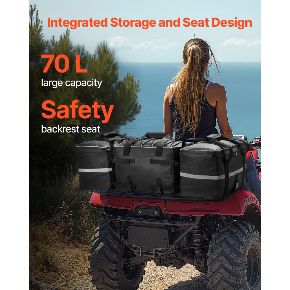 Torba do przechowywania na tył ATV VEVOR, 54-litrowa torba na tylny bagażnik ATV z 16-litrową izolowaną torbą chłodzącą, 600D Oxford Cloth Storage Rear Rack Seat Bag pasuje do większości pojazdów ATV z tylnym bagażnikiem, kompatybilna z pojazdami ATV, UTV, Can-Am