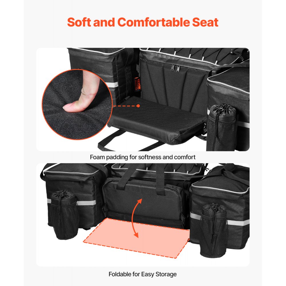 Torba do przechowywania na tył ATV VEVOR, 54-litrowa torba na tylny bagażnik ATV z 16-litrową izolowaną torbą chłodzącą, 600D Oxford Cloth Storage Rear Rack Seat Bag pasuje do większości pojazdów ATV z tylnym bagażnikiem, kompatybilna z pojazdami ATV, UTV, Can-Am