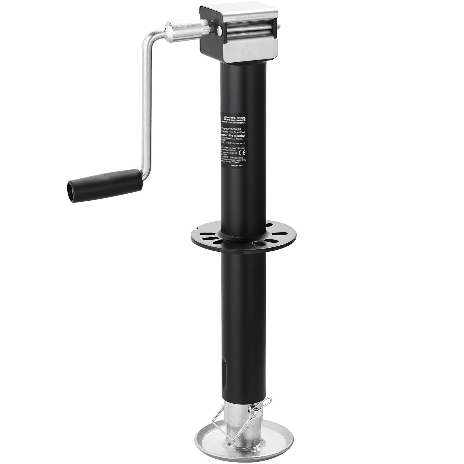 VEVOR 2267 kg A-Frame Trailer Jack, 381 mm Vertical Travel, Trailer Lift Jack with Adjustable 7-Level Drop Leg & Drill Socket, Cordless Drill Compatible, Suitable for RV, Utility, Yacht Trailers