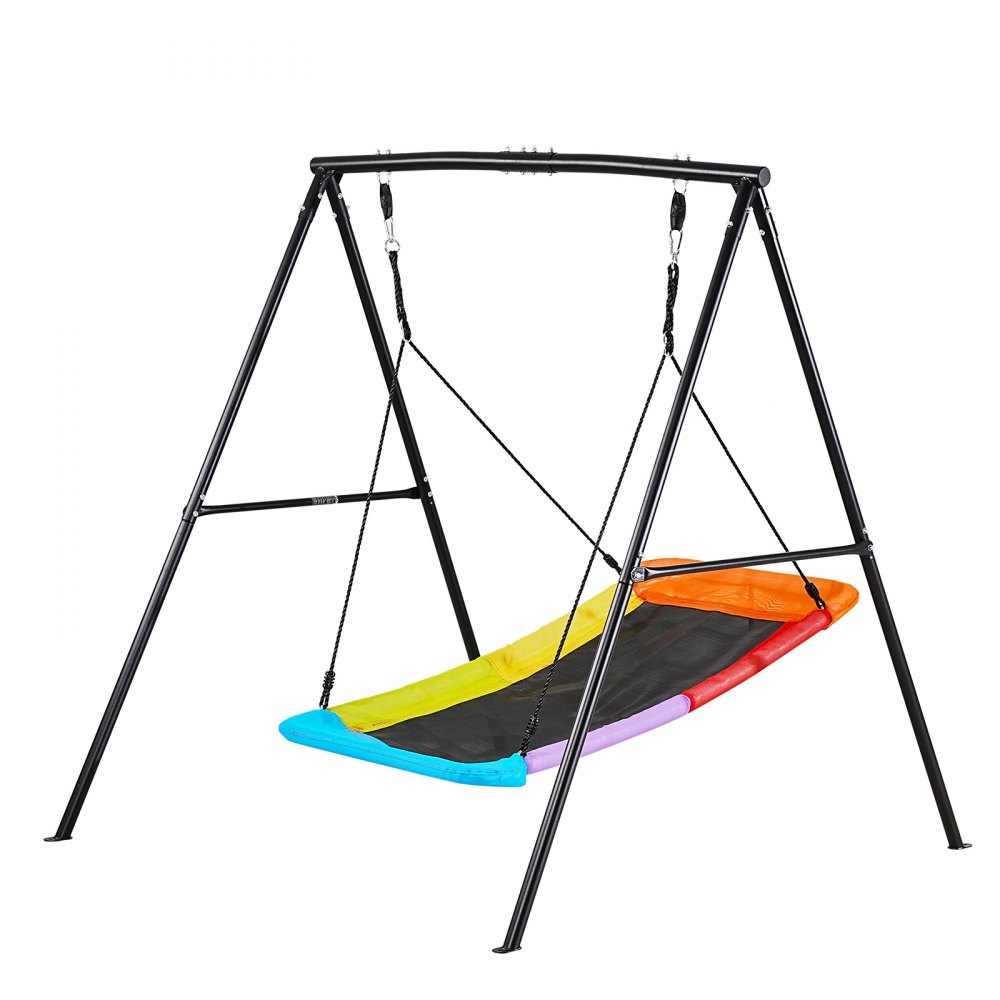 Huśtawka ogrodowa VEVOR z metalową ramą w kształcie litery A, siedzisko huśtawki (150 x 81 cm), nośność do 199,6 kg, zestaw huśtawek ogrodowych, wzmocniona spiralnymi kotwami gruntowymi, kolorowa huśtawka dziecięca