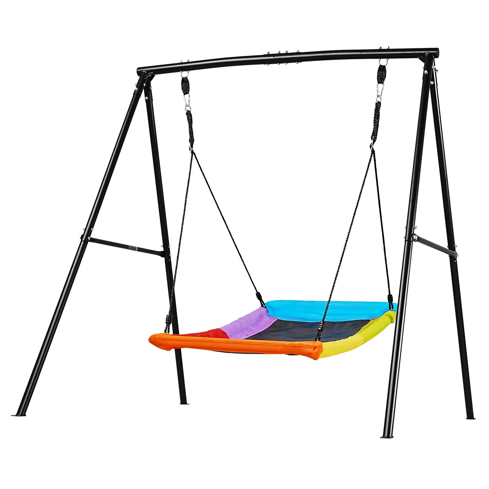 Huśtawka ogrodowa VEVOR z metalową ramą w kształcie litery A, siedzisko huśtawki (150 x 81 cm), nośność do 199,6 kg, zestaw huśtawek ogrodowych, wzmocniona spiralnymi kotwami gruntowymi, kolorowa huśtawka dziecięca