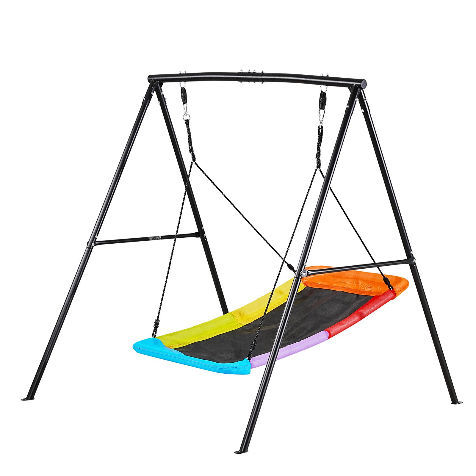 Huśtawka ogrodowa VEVOR z metalową ramą w kształcie litery A, siedzisko huśtawki (150 x 81 cm), nośność do 199,6 kg, zestaw huśtawek ogrodowych, wzmocniona spiralnymi kotwami gruntowymi, kolorowa huśtawka dziecięca