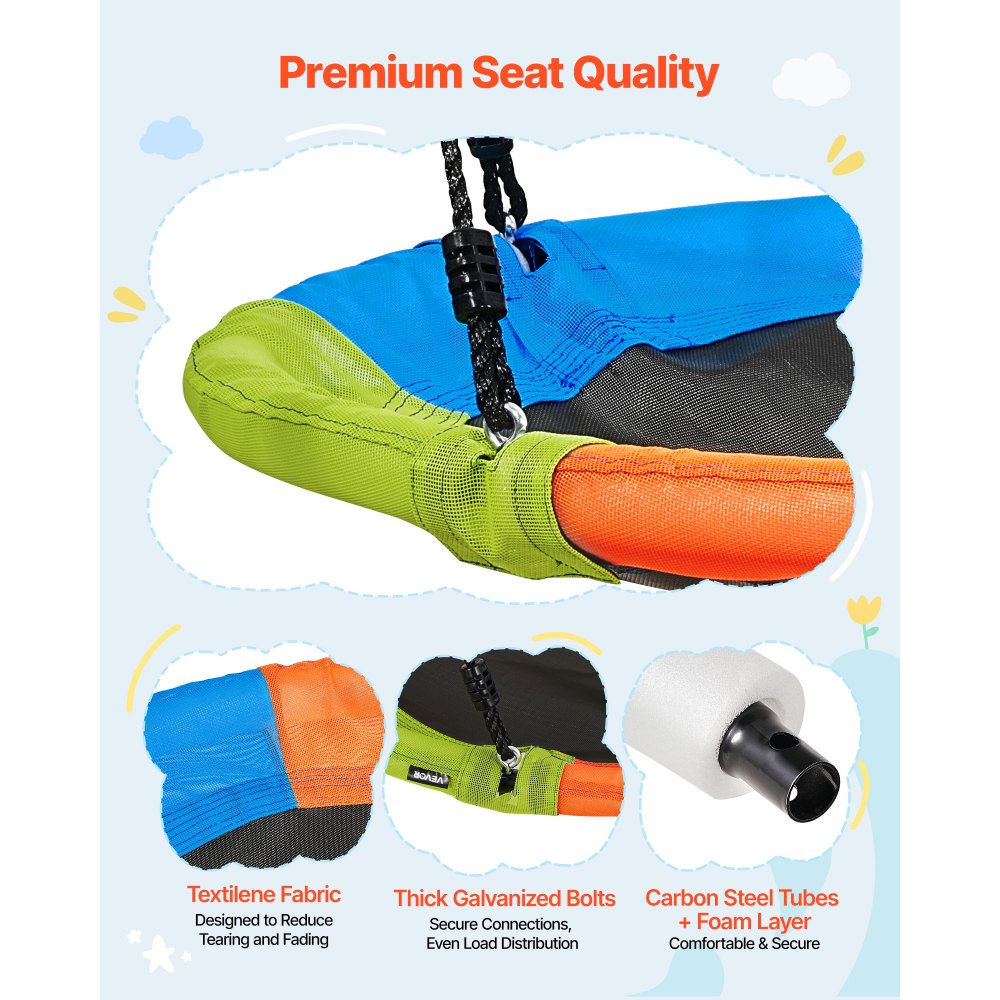 Huśtawka ogrodowa VEVOR z metalową ramą w kształcie litery A, siedzisko huśtawki (wysokość 101,6 cm), udźwig do 199,6 kg, zestaw huśtawek ogrodowych, wzmocniony spiralnymi kotwami gruntowymi, kolorowa huśtawka talerzykowa