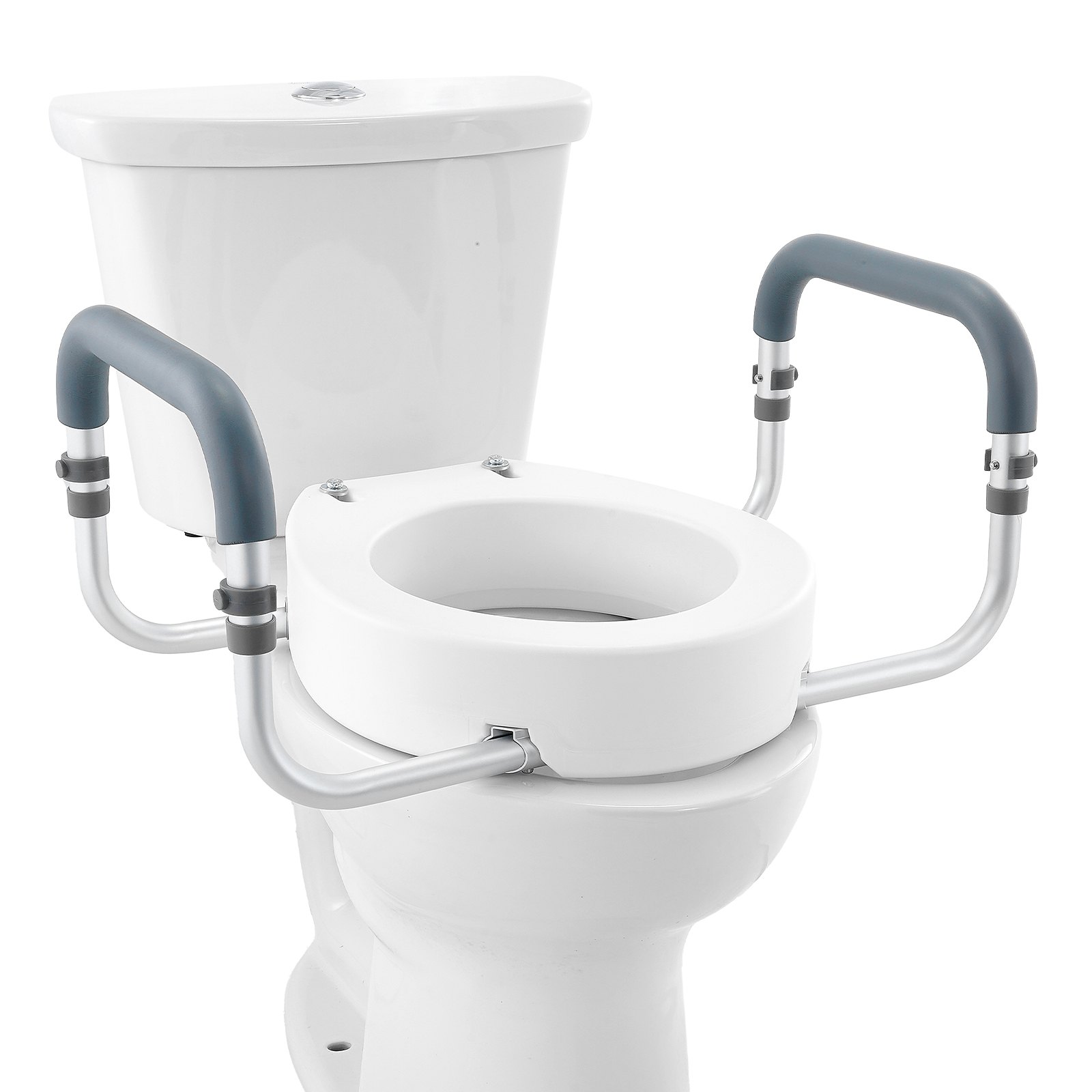 Podwyższenie deski sedesowej VEVOR, wysokość 88,9 mm, nośność 136 kg, do okrągłych standardowych toalet, aluminiowa poręcz, z podkładką pod podłokietnik EVA, dla seniorów, osób niepełnosprawnych, pacjentów, kobiet w ciąży, personelu medycznego