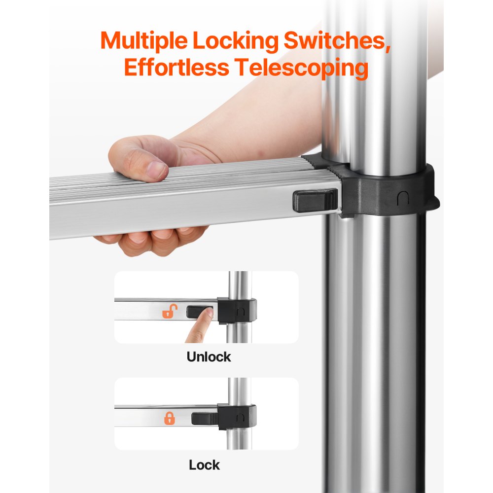 Drabina teleskopowa VEVOR A-Frame, długość 4985 mm, stal nierdzewna, składana, udźwig 150 kg (75°), drabina z drążkiem poziomującym do domu, kampera, strychu