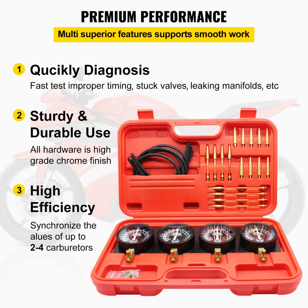VEV carburetor synchronizer B100132, carburetor synchronizer with pressure gauges 50x30x15cm, carburetor synchronizer set, fuel vacuum carburetor