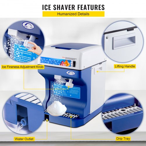 120 kg / h Ice Shaver Snow Cone Frozen Ice Shaving Slushie Maker Commercial Machine