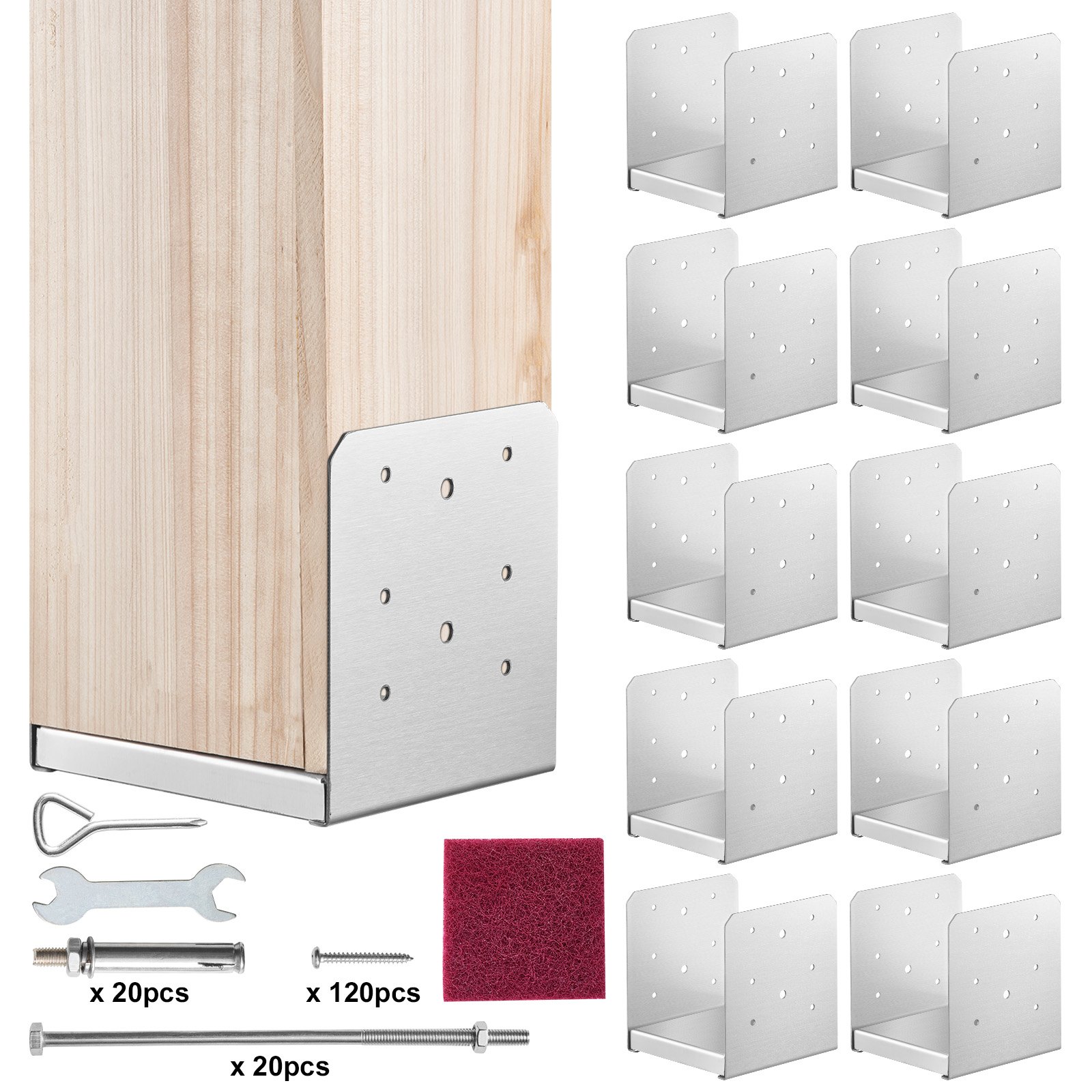 VEVOR 10-częściowy zestaw tulei wkręcanych 149 x 143 x 160 mm, wsporniki słupków ze stali węglowej, słupki, podstawy słupków, tuleje gruntowe, stopy podporowe. Idealny do balustrad werand, pergoli i kolumn.