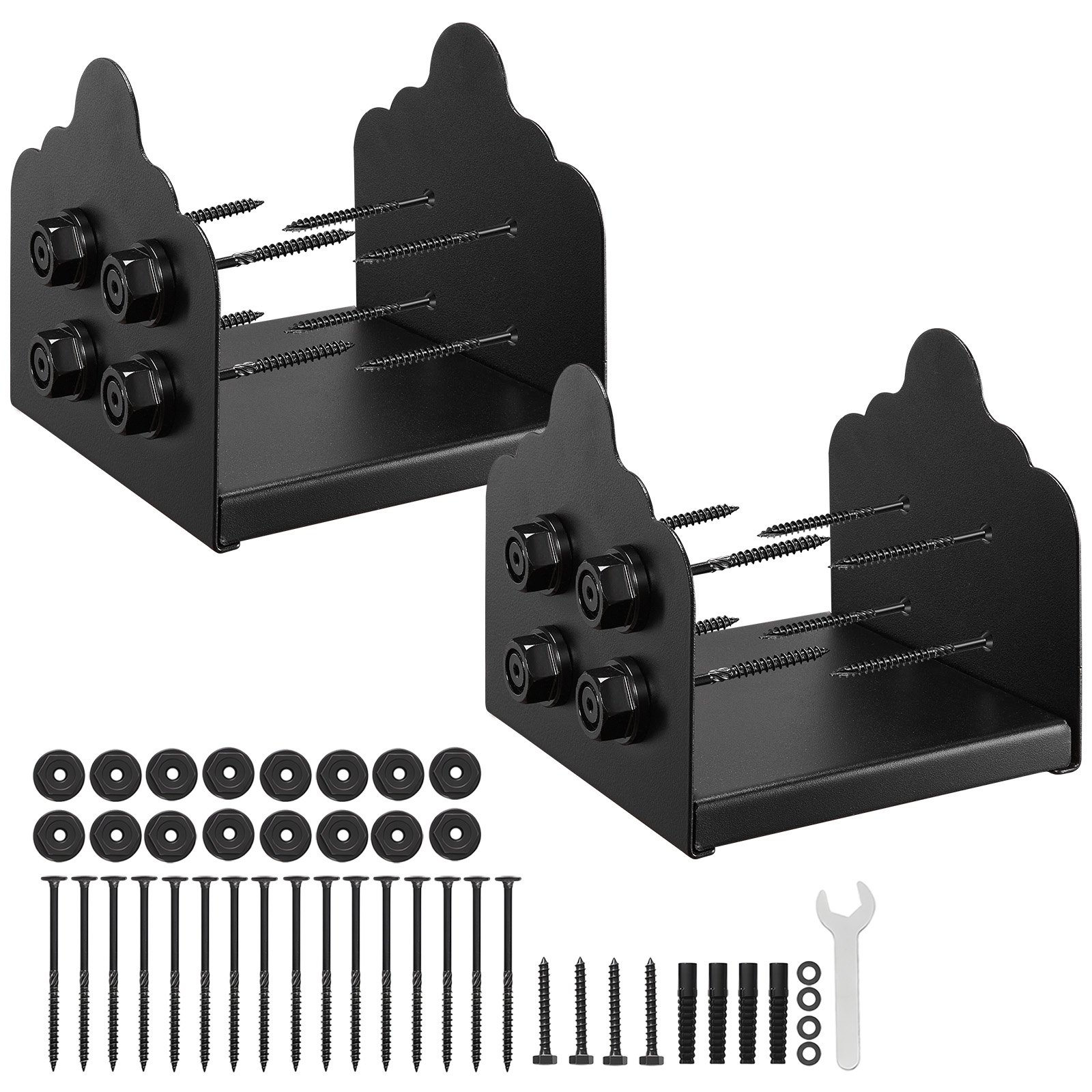 Wspornik słupka VEVOR, 2 sztuki, wymiary wewnętrzne 200 x 190 mm do słupków 203,2 x 190/190 x 190 mm, tuleja ze stali węglowej, przykręcana, idealna do podstawy balustrady altany, czarna