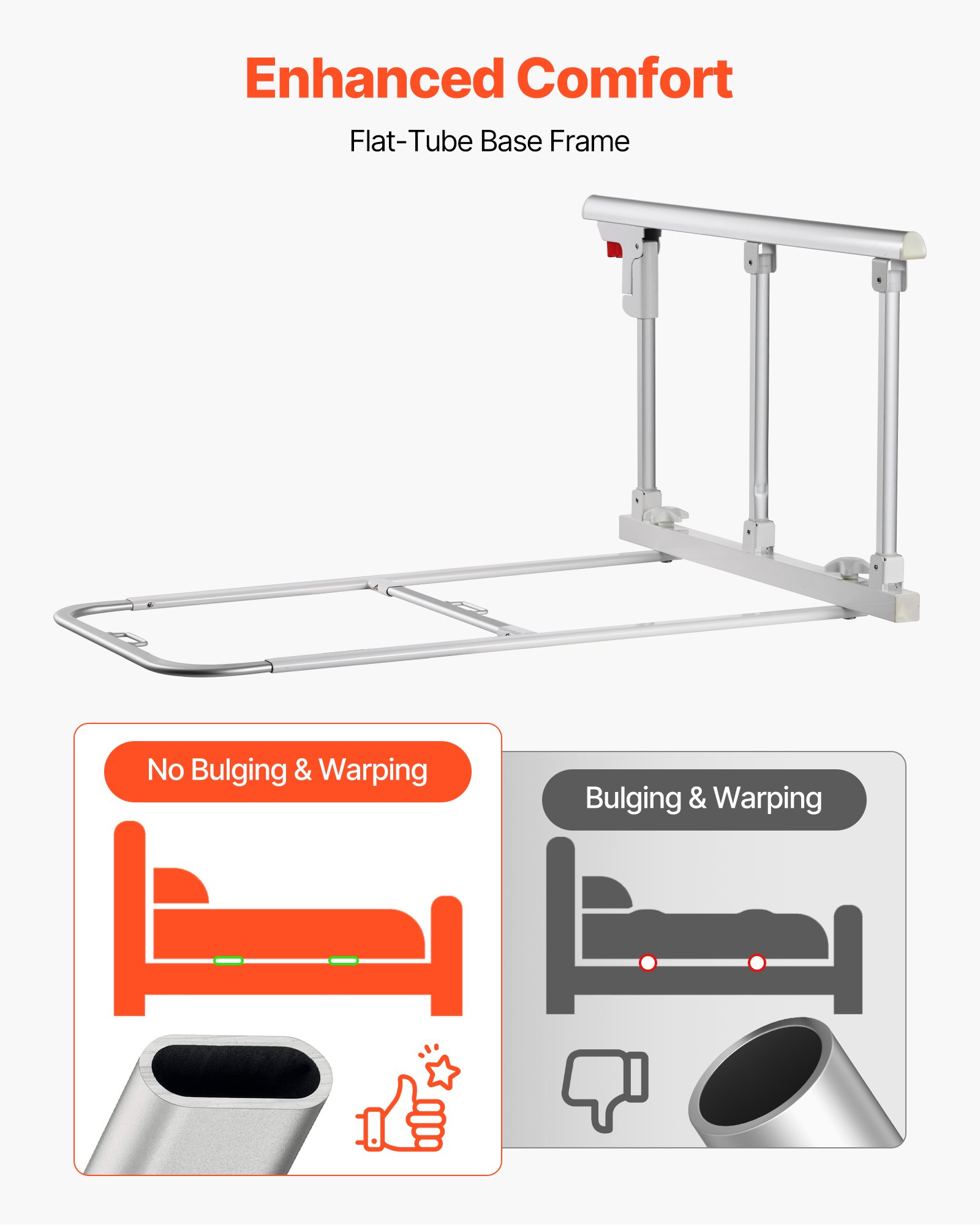 VEVOR Foldable Bed Rail for Elderly, 70 cm Bedside Assist Rail with Fixing Strap, Adjustable Height Pipe Bedside Cane, High-Strength Metal Senior Bed Bar, Hand Guard Grab Fits King, Queen, Full, Twin