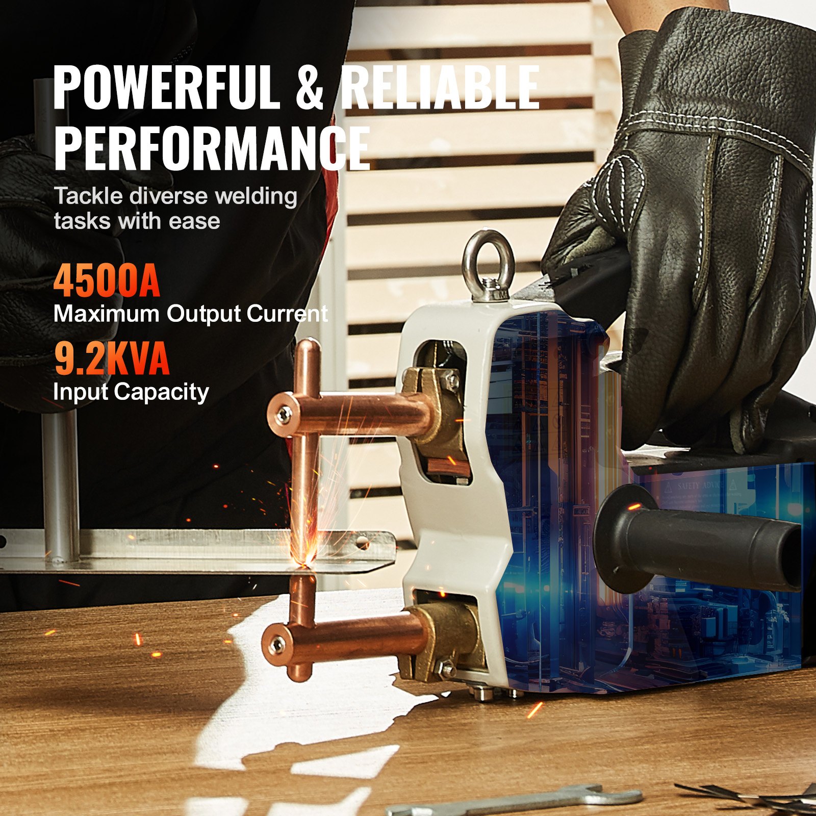 Przenośna zgrzewarka punktowa VEVOR, zgrzewarka punktowa 4/25 cala o mocy wejściowej 9,2 kVA, ręczna zgrzewarka punktowa z końcówką spawalniczą do blachy ze stali węglowej, stali nierdzewnej i blachy aluminiowej