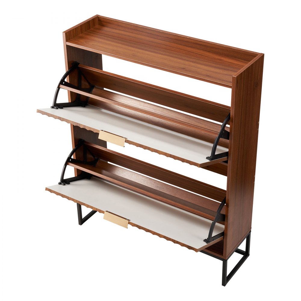 VEVOR Shoe Cabinet with 2 Flip Drawers, Mid-Century Shoes Storage Cabinet with Anti-Tipping Device, Freestanding Fluted Shoe Organizer, Ideal for Entrance, Hallway, Bedroom, Living Room, Walnut