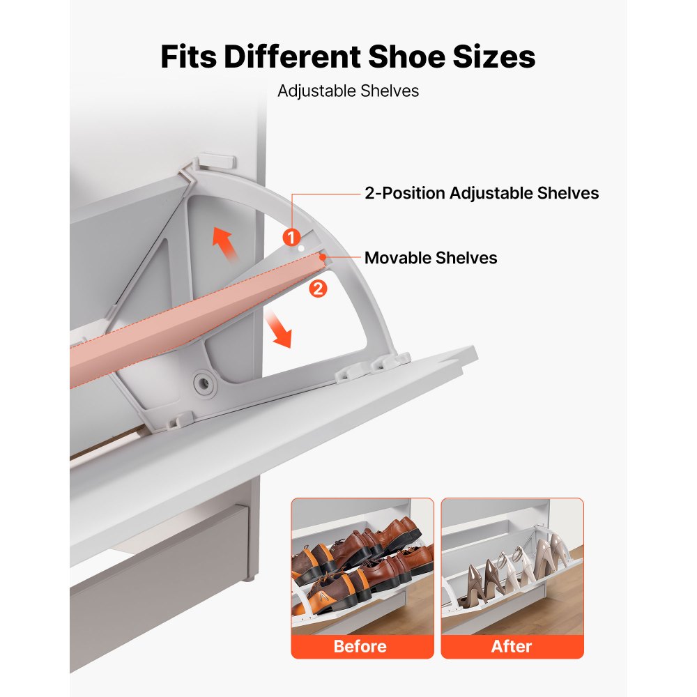 VEVOR Shoe Cabinet with 3 Flip Drawers, Modern Shoes Storage Cabinet with Anti-Tipping Device, Freestanding Shoe Rack Organizer, Ideal for Entryway, Hallway, Bedroom, Living Room, Closet, White