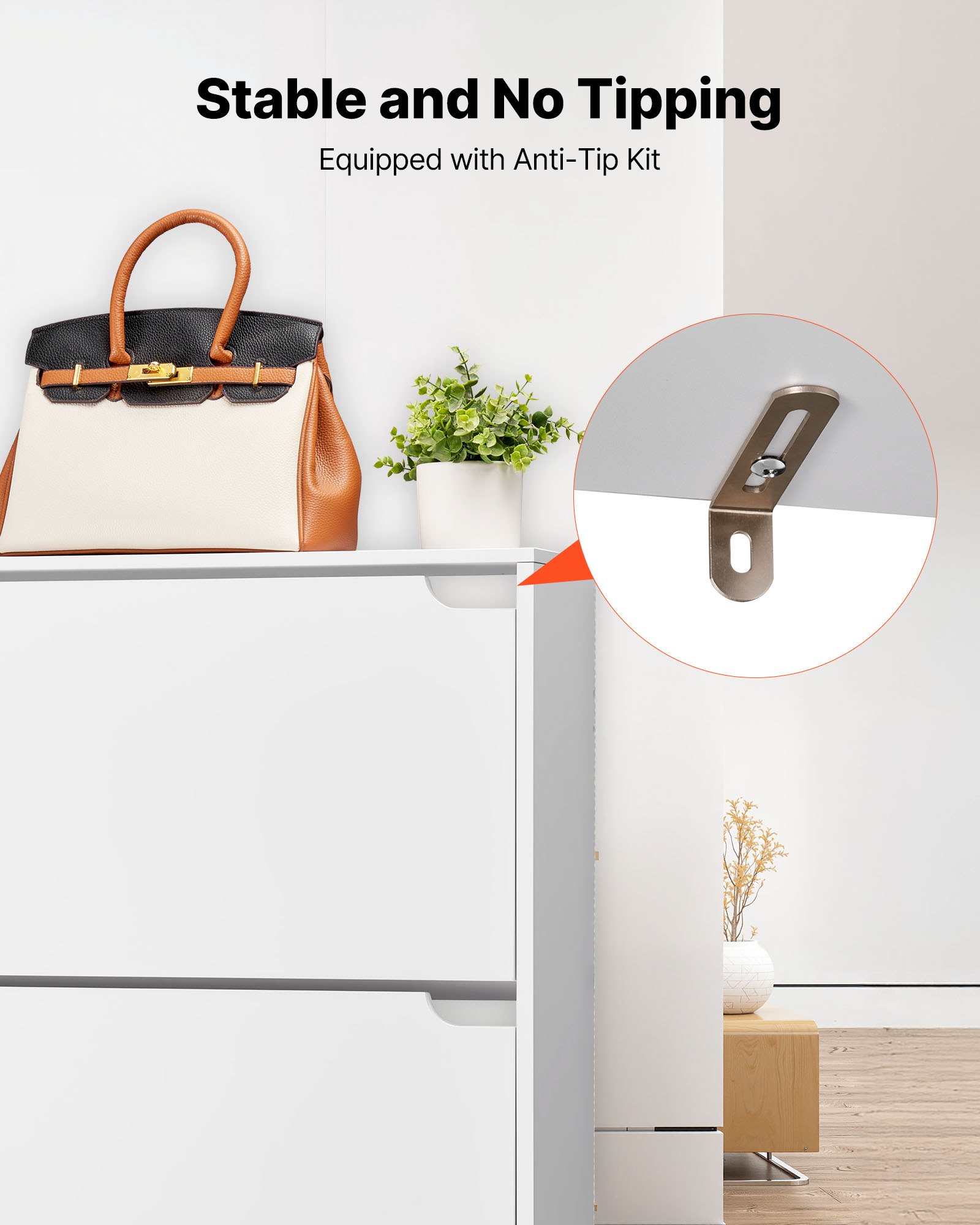 VEVOR Shoe Cabinet with 3 Flip Drawers, Modern Shoes Storage Cabinet with Anti-Tipping Device, Freestanding Shoe Rack Organizer, Ideal for Entryway, Hallway, Bedroom, Living Room, Closet, White