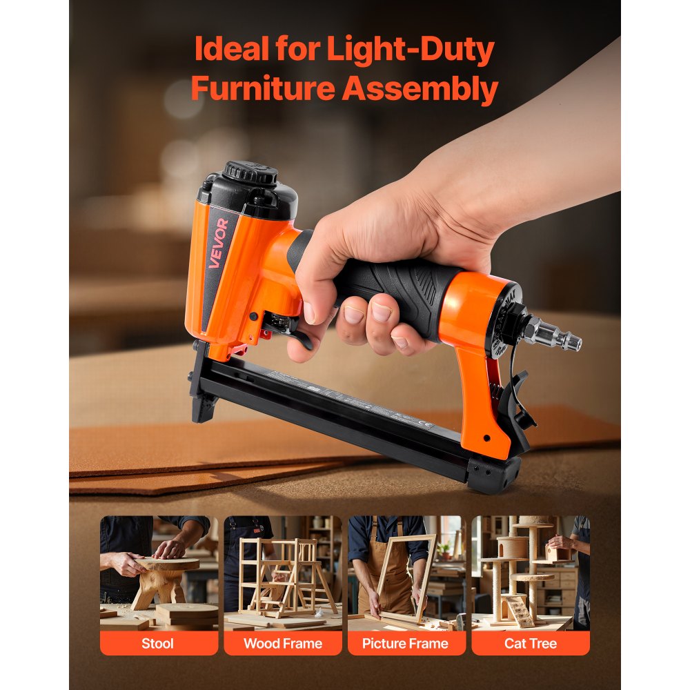 VEVOR Pneumatic Staple Gun, 21 Gauge Pneumatic Upholstery Stapler for 80 Series 12.8mm Crown 6mm-16mm Length Staples, 70-110 PSI Air Staple Gun for Woodworking, Upholstering, Crafts, DIY Projects