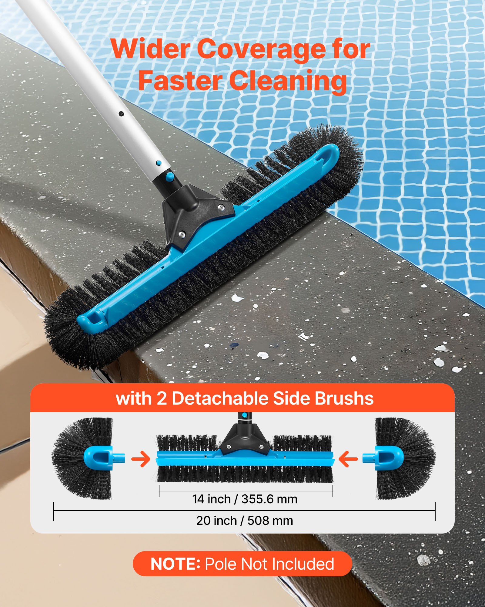 VEVOR Pool Brush Head, 508 mm Scrub Brushes with Nylon Bristles and Aluminum Pole Connector, Heavy Duty Curved Brush Head for Cleaning Inground/Above Ground Swimming Pool Walls, Pole Not Included