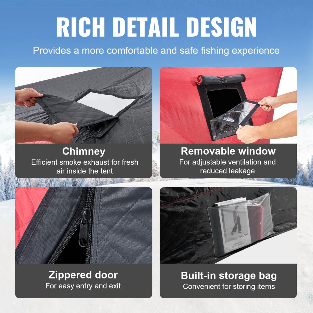 VEVOR przenośny namiot do wędkowania pod lodem, rozkładany namiot do wędkowania pod lodem dla 4-6 osób, parasol wędkarski z tkaniny Oxford 600D, schronienie pod lodem do wędkowania zimowego, namiot z kotwicami/liną/torbą transportową, 3,3 x 3,3 x 2 m