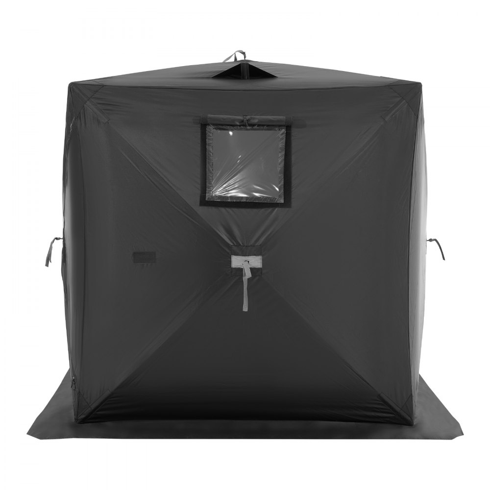 VEVOR Portable Ice Fishing Tent, Pop-Up Ice Fishing Tent for 1-2 People, Fishing Tent 300D Oxford Fabric, Angler's Umbrella for Winter Fishing, Tent with Anchors/Rope/Carrying Bag, 1.5x1.5x1.65m, Black