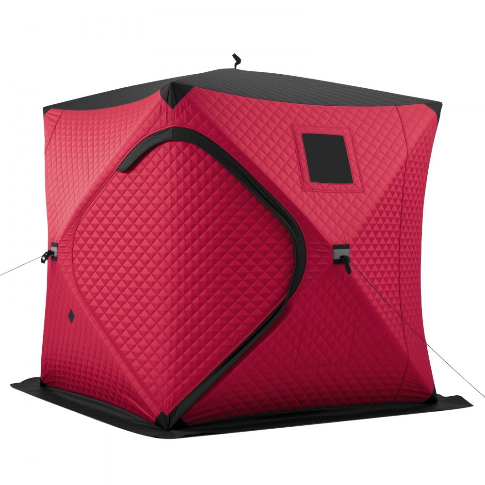 Namiot wędkarski VEVOR do wędkowania pod lodem dla 3-4 osób, 1,8 x 1,8 x 2 m, ocieplany, do wędkowania zimowego, powierzchnia 3,13 m², tkanina 600D 4-warstwowa, przenośny, namiot wędkarski typu hub z kotwicami, linami i torbą transportową, czerwony