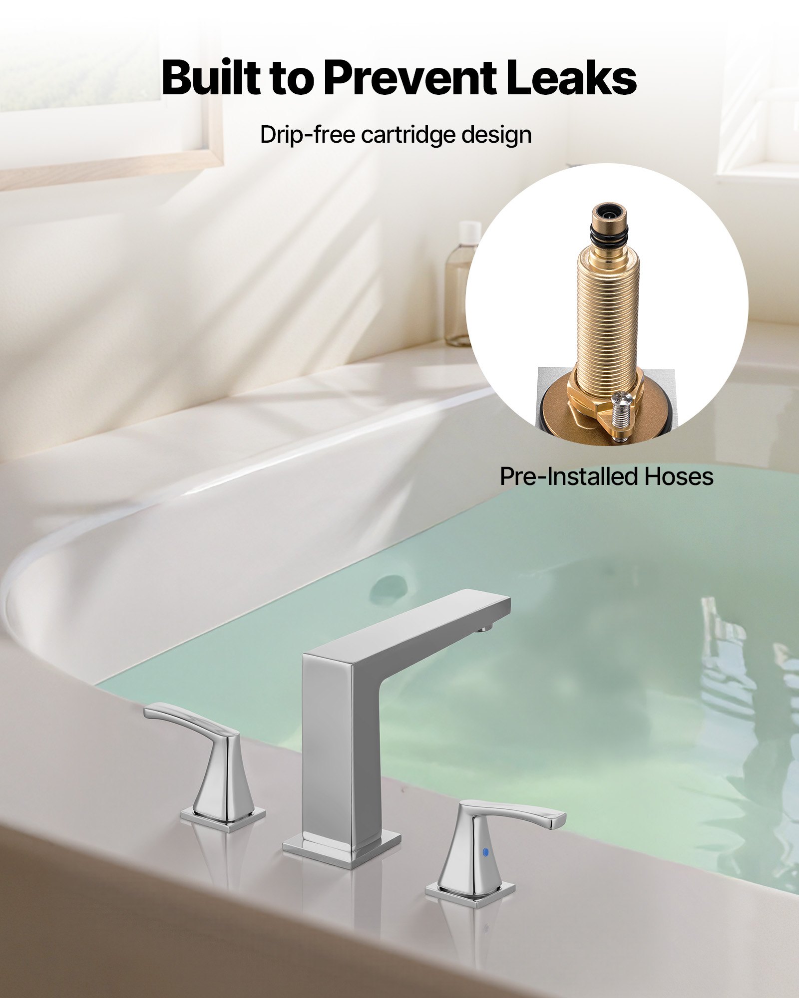 VEVOR Roman Tub Faucet, 3 Hole Waterfall Bathtub Faucet, Bath Tubs Faucets Set with 2 Handles, Roman Tub Faucets Deck Mount for Pet Washing, Baby Care, Adult Bathing, Silver, Right-Angle Spout Design