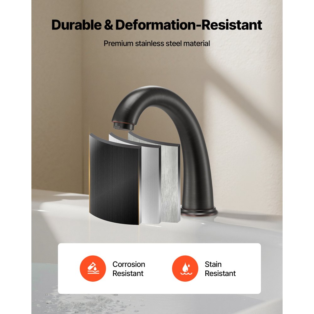 VEVOR Zestaw baterii wannowej rzymskiej z 2 uchwytami, bateria wannowa ze stali nierdzewnej z wysokim wylewem do montażu na blacie, do kąpieli dla dorosłych, kolor brązowy