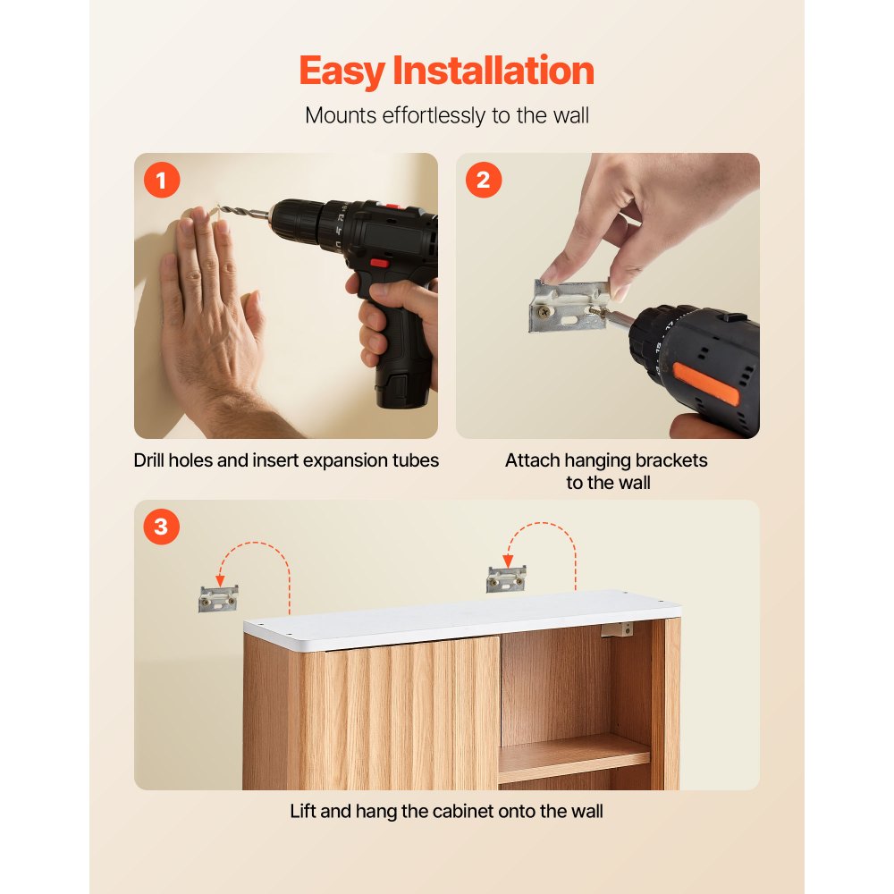 VEVOR Bathroom Wall Cabinet, with Door and Adjustable Shelf, Over the Toilet Storage Medicine Cabinet Wall Mounted, Hanging Organizer with Shelves and Open Partition for Laundry Room Kitchen Restroom