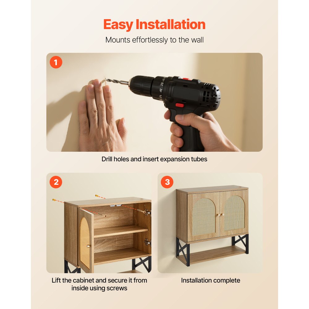 VEVOR Bathroom Wall Cabinet, with 2 Doors and Adjustable Shelf, Over the Toilet Storage Medicine Cabinet Wall Mounted, Hanging Organizer with Shelves & Open Partition for Laundry Room Kitchen Restroom