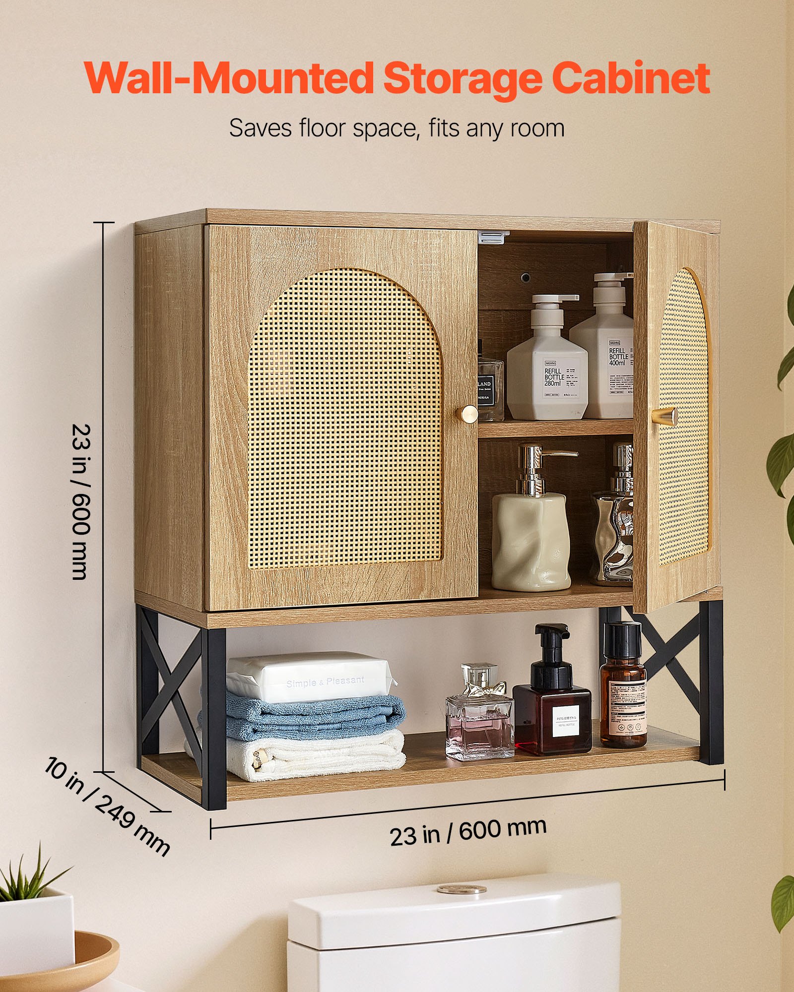 VEVOR Bathroom Wall Cabinet, with 2 Doors and Adjustable Shelf, Over the Toilet Storage Medicine Cabinet Wall Mounted, Hanging Organizer with Shelves & Open Partition for Laundry Room Kitchen Restroom