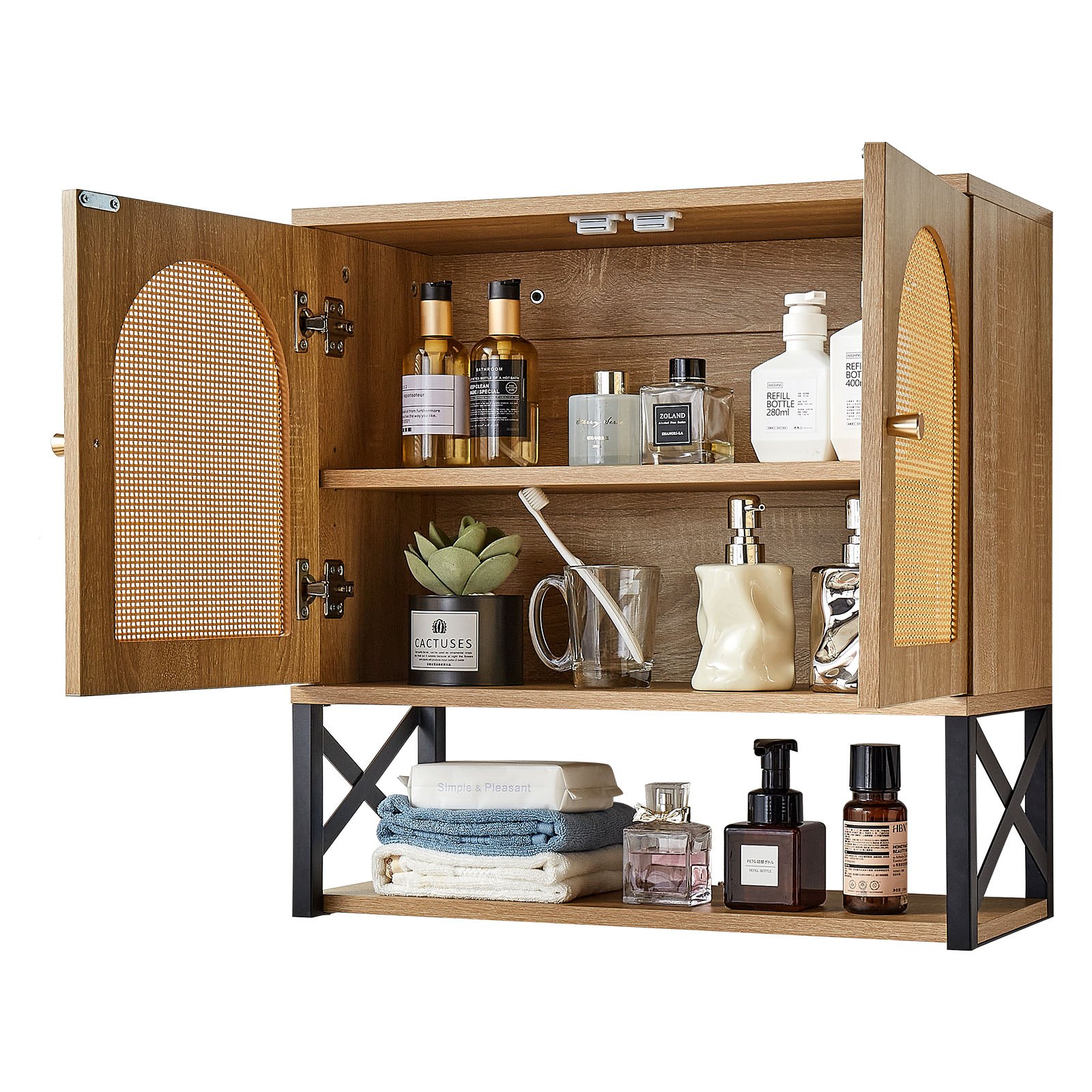 VEVOR Bathroom Wall Cabinet, with 2 Doors and Adjustable Shelf, Over the Toilet Storage Medicine Cabinet Wall Mounted, Hanging Organizer with Shelves & Open Partition for Laundry Room Kitchen Restroom