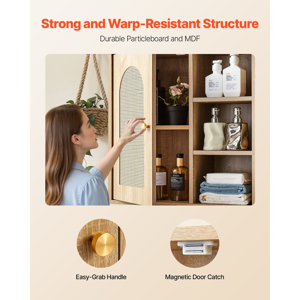 VEVOR Bathroom Wall Cabinet, Door and Adjustable Shelf with 5 Height Levels, Over the Toilet Storage Medicine Cabinet Wall Mounted, Hanging Organizer with Shelves for Laundry Room Kitchen Restroom