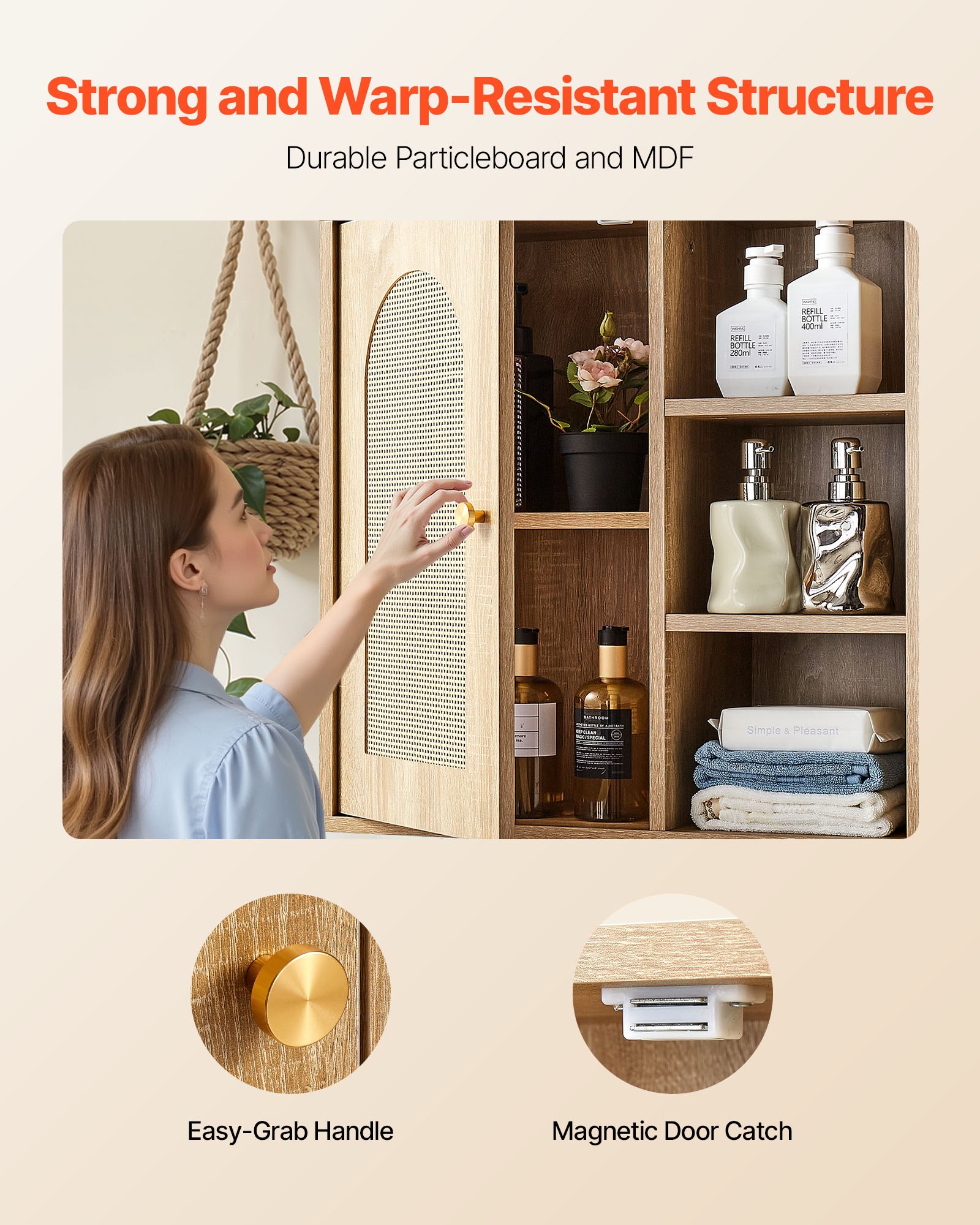 VEVOR Bathroom Wall Cabinet, Door and Adjustable Shelf with 5 Height Levels, Over the Toilet Storage Medicine Cabinet Wall Mounted, Hanging Organizer with Shelves for Laundry Room Kitchen Restroom