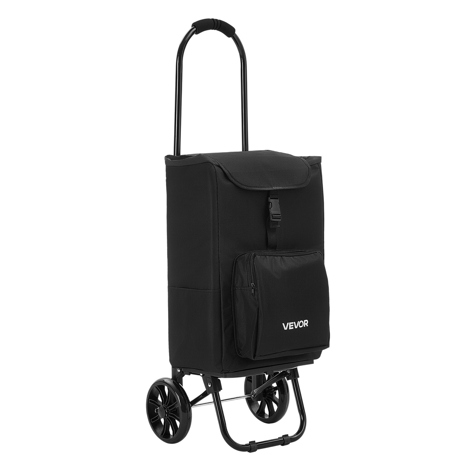 Wózek sklepowy VEVOR, składany wózek sklepowy o udźwigu 35 kg, czarny, pojemność 27 l, z chłodziarką, piankową rączką + kółkami, odpinaną torbą, wózek sklepowy 2 w 1 do zakupów, na kemping i do użytku domowego