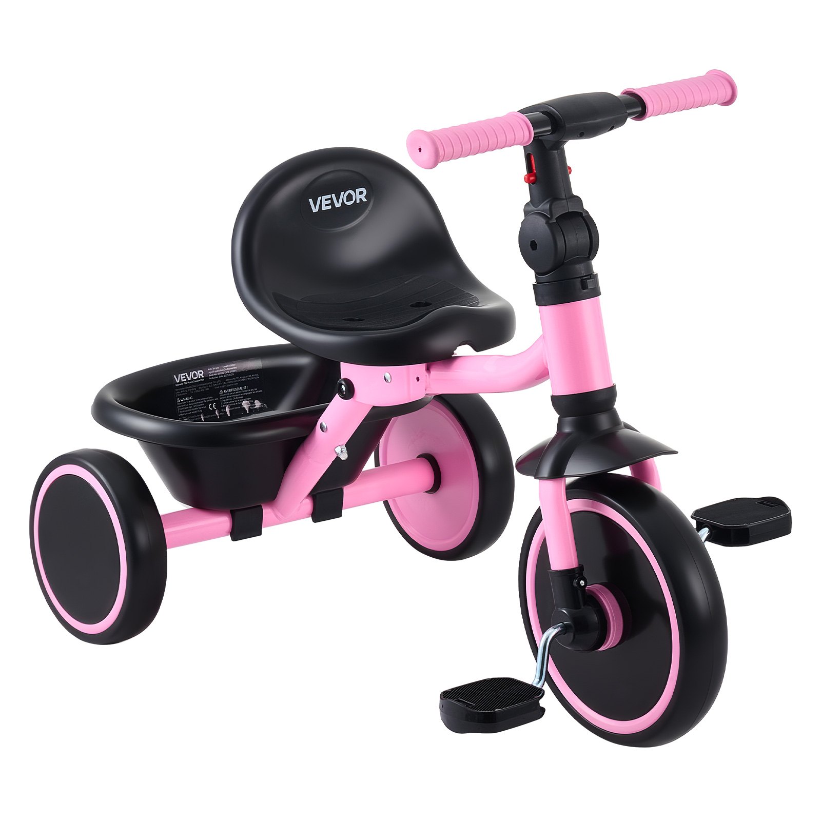 VEVOR Toddler Tricycle for 2-5 Year Old, Folding Kids Trike with Adjustable Seat, Storage, Carbon Steel Frame, Handlebar Grips for Outdoor Play, Tricycle for Toddlers, Birthday Toy for Boys and Girls