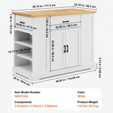 VEVOR wyspa kuchenna na kółkach szafka do przechowywania wózka obsługującego półki z szufladami 117x56x91cm