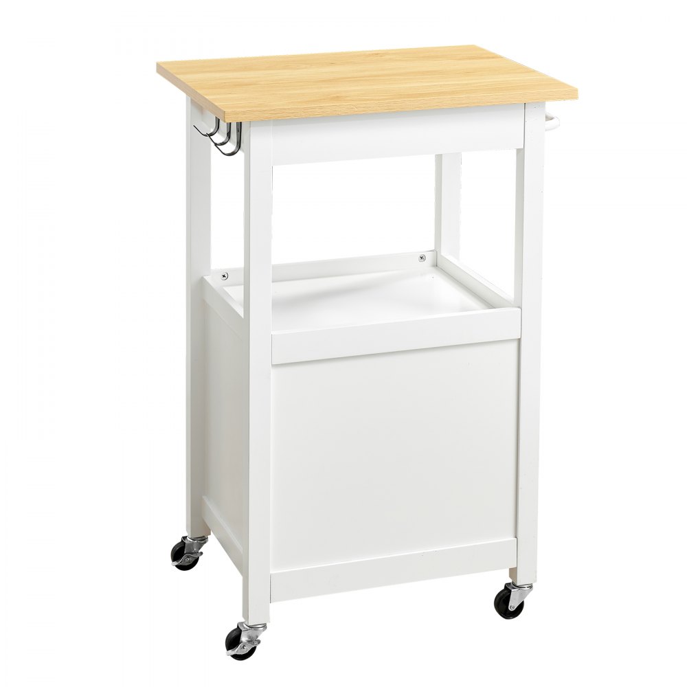 VEVOR Kitchen Island Cart with Single Door Cabinet, Mobile Carts with Drawer, Towel Rack, Hooks, Portable Table on Swivel Wheels, Small Coffee Islands Microwave Stand for Dining Room, 45x59cm, White