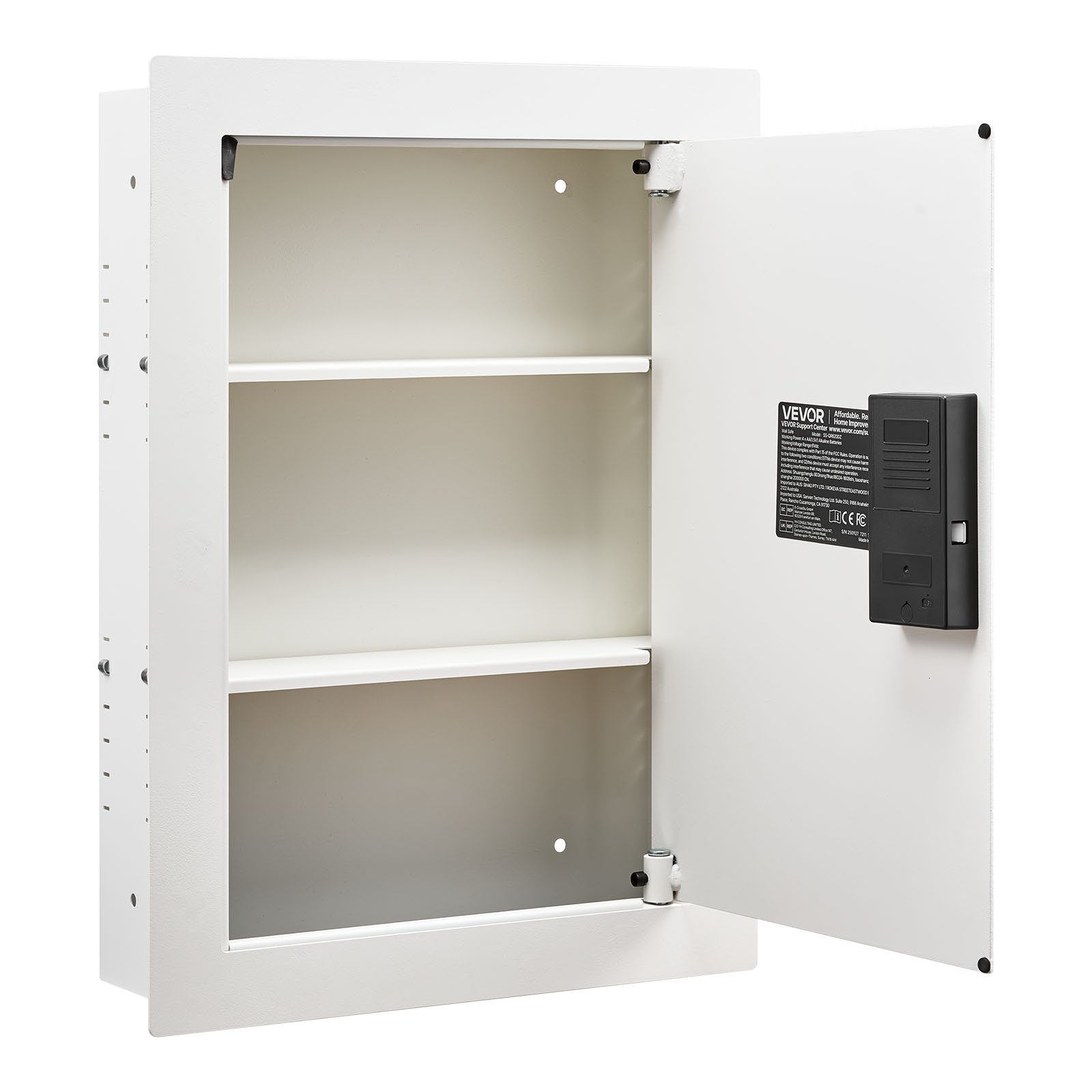 VEVOR 0.83 sq.ft Wall Safe, 3-Tier Hidden Wall Safe with Password, Key & Turning Knob, Q235 Cold-Rolled Steel In-Wall Box with Adjustable Shelves & Mounting Holes for Money, Jewelry, Passport, White