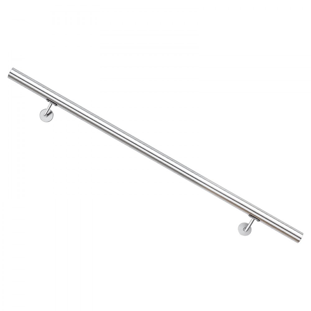 VEVOR Wall-Mounted Stair Handrail, 120 cm 113.4 kg Metal Railing Silver, for Indoor Steps, Loft, Porch & Hallways, Heavy-Duty Industrial Stainless Steel Hand Rail, Round Tube, Mounting Hardware