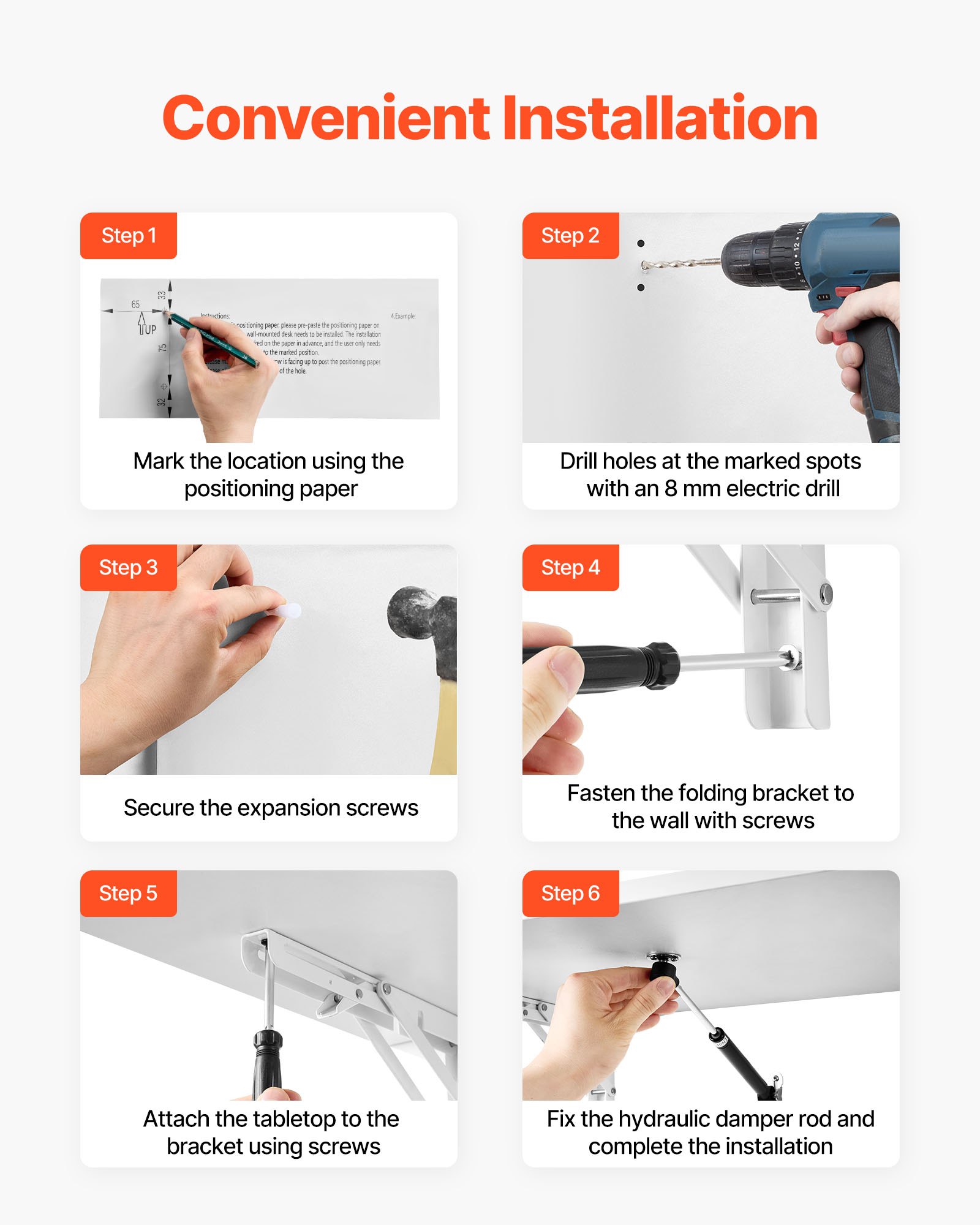 Składany stół ścienny VEVOR, 120 x 50 cm, stół składany, biurko wiszące z żelaznym uchwytem, ​​składane biurko do małych przestrzeni, gabinetu, jadalni, pralni, kuchni, baru, biały