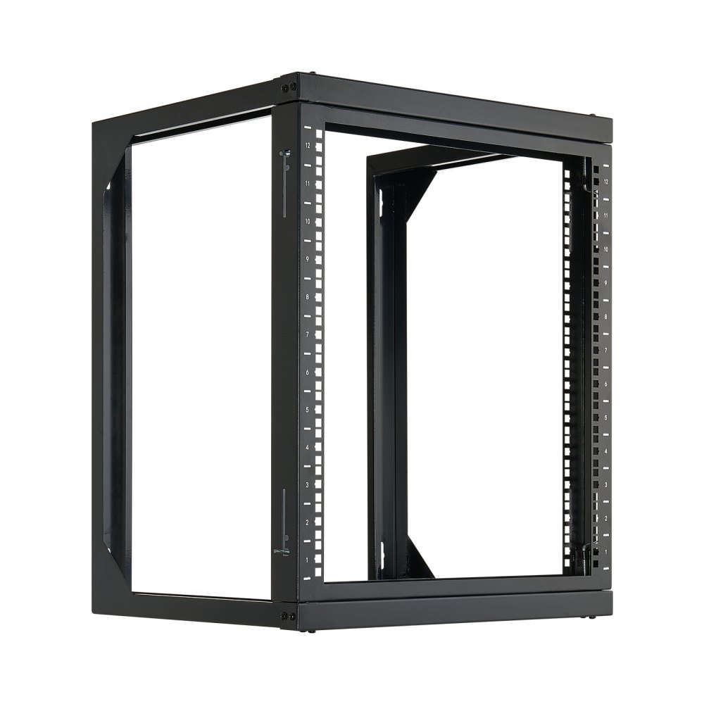 VEVOR 12U Wall Mount Server Rack, 68.04 kg Max Load Capacity, Open Frame Network Rack with 180 Degrees Gate Swing Door, Carbon Steel, Ideal for IT Network Equipment & AV Devices Computer Server, Black