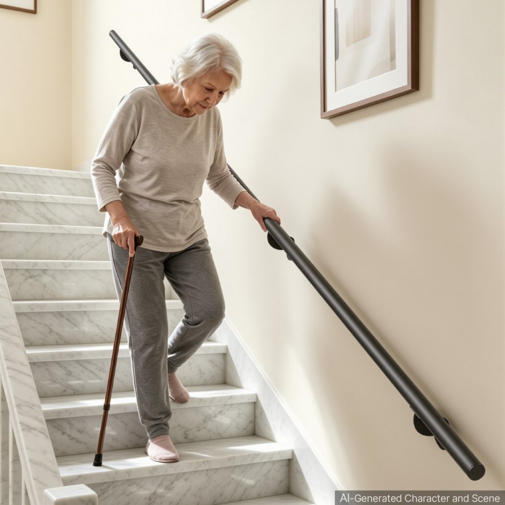 VEVOR 2x poręcze ścienne schodowe 3048 mm o udźwigu 113,4 kg, czarne, poręcz ścienna do schodów, strychów, piwnic i korytarzy, okrągła rura ze stopu aluminium, uchwyt bezpieczeństwa dla seniorów, nierdzewny