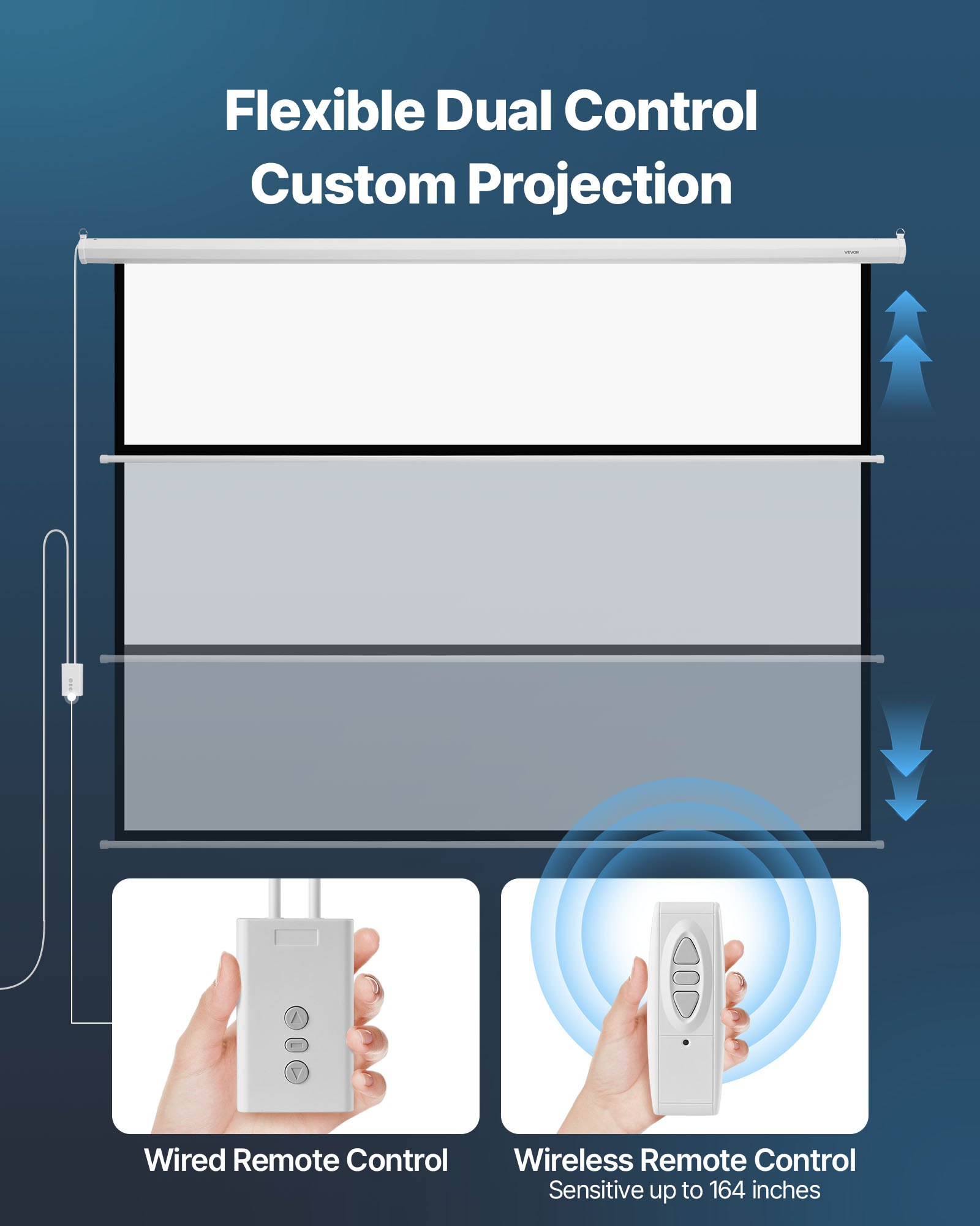 Ekran projekcyjny VEVOR z napędem silnikowym, 120 cali, 4:3, 4K, 1080 HD, projektor z pilotem, automatyczny ekran filmowy, przenośny, zwijany ekran do kina domowego i biura domowego