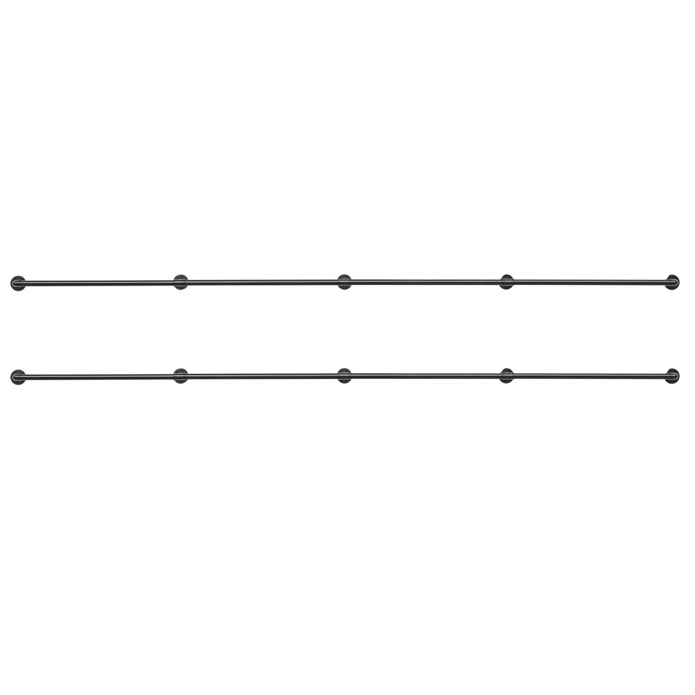VEVOR 2x Balustrady schodowe montowane na ścianie, 3962,4 mm, udźwig 199,6 kg, czarne, poręcz ścienna do schodów, strychów i korytarzy, okrągła rura ze stali węglowej, uchwyt bezpieczeństwa dla seniorów, z osprzętem montażowym