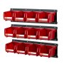 VEVOR Wall Mounted Storage Bins, 12 Plastic Bins & 3 Metal Rails, Plastic Hanging Stackable Storage Bin for Screws, Nuts, Bolts, Nails, Hardware Tool Organizer for Workshop, Craft Room, Garage, Red