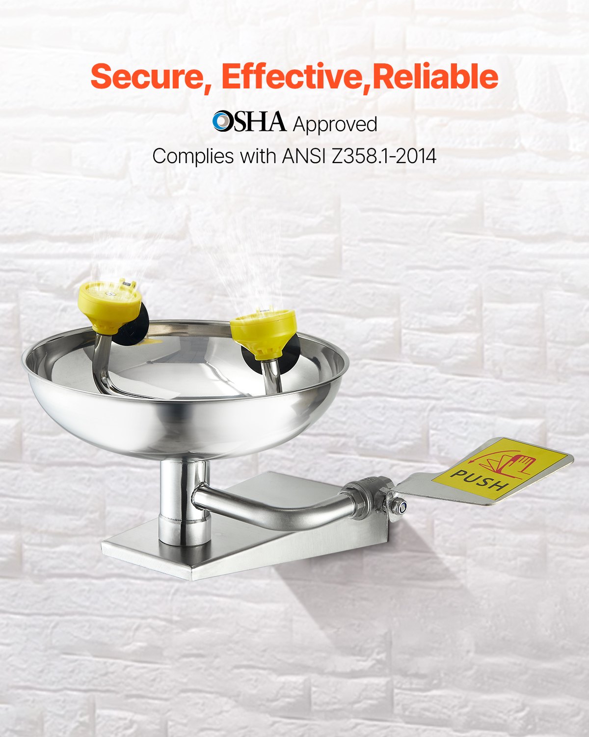 Stacja do płukania oczu VEVOR 27 cm, montowana na ścianie, stalowa umywalka do przemywania oczu, zlew awaryjny 410 x 330 x 240 mm, urządzenie do czyszczenia oczu, idealne do laboratoriów, fabryk, szkół, placów budowy